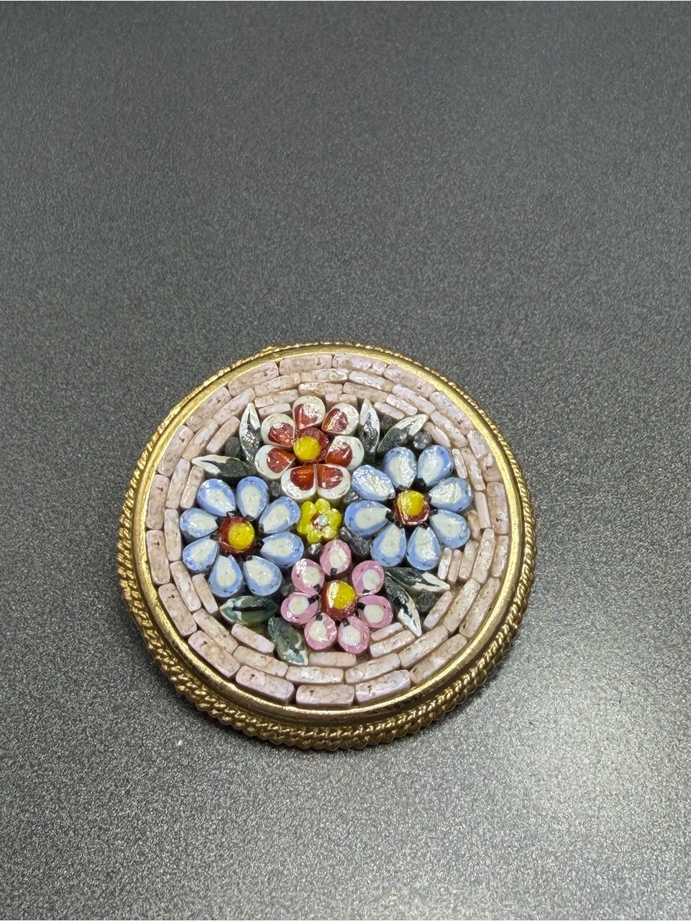 Vintage Floral Mosaic Brooch - Pastel Colors #38mo